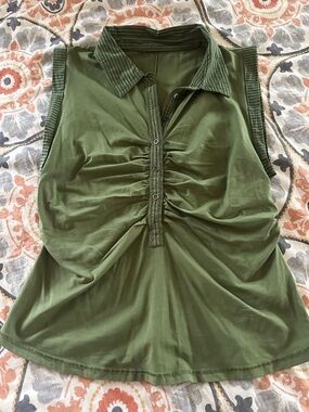 Pilcro Olive Green Ruched Polo Tank
